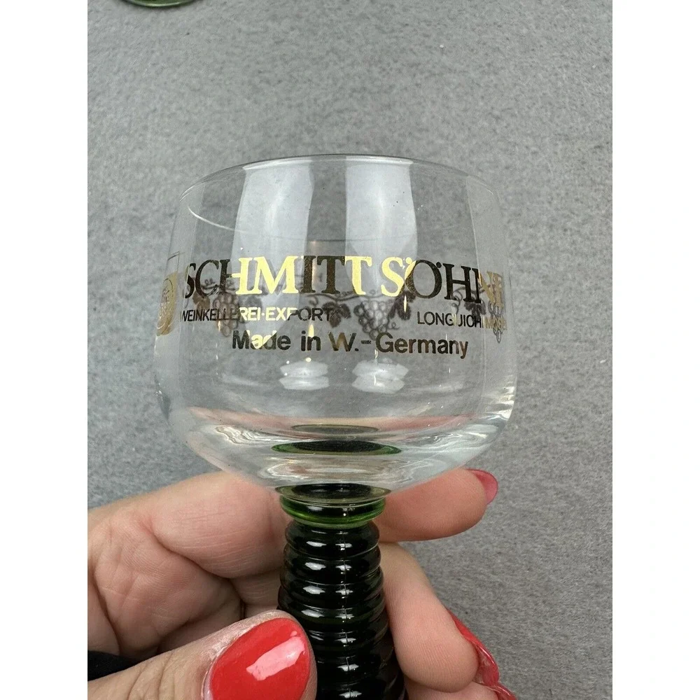 Twin Schmitt Sohne Green Beehive‎ Stem Wine Goblet Glasses Vintage